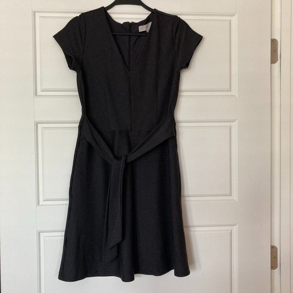 EUC LOFT Belted A-Line Mini Little Black Dress